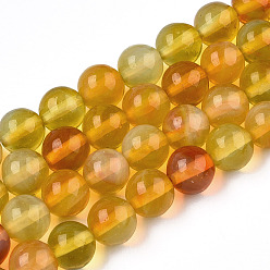 Orange Glass Round Beads Strands, Imitation Stones, Round, Orange, 8~8.5x8mm, Hole: 1mm, about 46~52pcs/strand, 14.17''~15.35''(36~39cm)