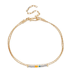 MI-B220422I Colorful Miyuki Beaded Double-Layer Bracelet with Gold Plated Wire, Unique Jewelry