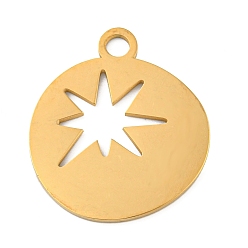 Звезда Ионное покрытие (ip) 304 подвески из нержавеющей стали, лазерная резка, золотые, плоский круглый шарм, звезда, 25x22x1 мм, отверстие : 3 мм