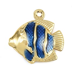 Прусский Синий Латунь эмаль подвески, подвески в форме рыб, стойки покрытие, долговечный, без кадмия и без свинца, реальный 18 k позолоченный, берлинская лазурь, 18x17x5.5 мм, отверстие : 1.2 мм
