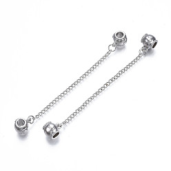 Platinum Rack Plating Alloy European Dangle Charms, with Chain, Large Hole Beads, Cadmium Free & Lead Free, Double Barrels, Platinum, 100mm, Hole: 4.5mm