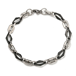 Stainless Steel Color Two Tone 304 Stainless Steel Oval & Rhombus Link Chain Bracelet, Stainless Steel Color, 8-1/2 inch(21.7cm), Wide: 8mm