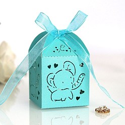 Turquoise Rectangle Foldable Creative Paper Gift Box, Elephant Pattern Candy Box with Ribbon, Decorative Gift Box for Wedding, Turquoise, Fold: 5x5x8cm