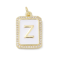 Letter Z Brass Enamel Micro Pave Clear Cubic Zirconia Pendants, with Jump Ring, Real 18K Gold Plated, Rectangle Charm, Letter Z, 20x13.5x2mm, Hole: 3.4mm