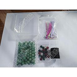 Mixed Stone DIY Gemstone Necklace Making Kits, Including Natural Green Aventurine & Black Onyx & Red Agate & Agate & White Agate Beads, Polyester Tassel Decorations, Gemstone Beads: 132pcs/box