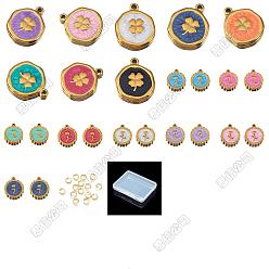 Couleur Mélangete 16 pcs 16 styles pendentifs en émail en alliage, or, 16pcs 304 anneaux de saut ouverts en acier inoxydable, couleur mixte, 18x13~16mm