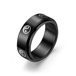 Yin-yang Black Stainless Steel Rotating Finger Ring, Fidget Spinner Ring for Calming Worry Meditation, Yin-yang, US Size 6(16.5mm) 