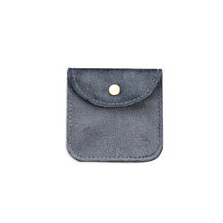 Slate Gray Velvet Storage Bags, Snap Button Pouches Packaging Bag, for Bracelets Rings Storage, Square, Slate Gray, 100x100mm