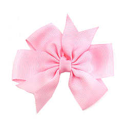 Pink Grosgrain Bowknot Alligator Hair Clips, with Iron Alligator Clips, Platinum, Pink, 80mm