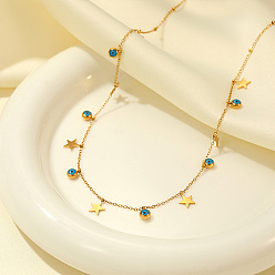 Golden Star & Evil Eye Stainless Steel Charms Bib Necklace, Golden, 15.75 inch(40cm)