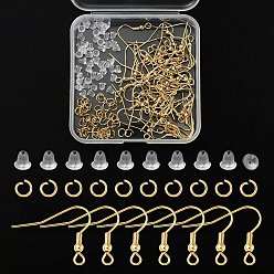 Golden 50Pcs 304 Stainless Steel Earring Hooks, French Hooks with Coil and Ball, with 50Pcs Open Jump Rings & 50Pcs Plastic Ear Nuts, Golden, 20~21x24~26x3mm, Hole: 2mm, 20 Gauge, Pin: 0.8mm