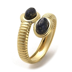 Lapis Lazuli Natural Lapis Lazuli Snake Open Cuff Ring, Golden 304 Stainless Steel Finger Ring, US Size 7(17.3mm)
