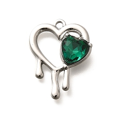 Изумруд 304 подвески из нержавеющей стали, со стразами, цвет нержавеющей стали, сердце, изумруд, 25.5x19.5x5.5 мм, отверстие : 2 мм