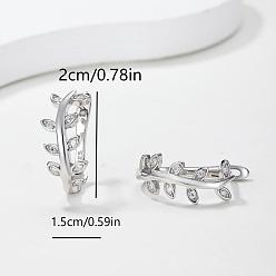 Silver 925 Sterling Silver Pave Moissanite Hoop Earrings for Women, Leaf, Silver, 20x15mm