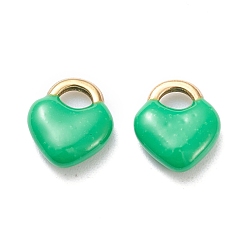 Зеленый Ионное покрытие (ip) 304 брелоки из нержавеющей стали, эмалированные блестки, запирать, золотые, зелёные, 11x9.5x3.5 мм, отверстие : 3.5x2.5 мм