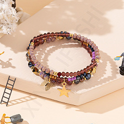 C Purple Colorful Crystal Beaded Bracelet - Fashion Metal Pendant Bangle for Friends and Lovers