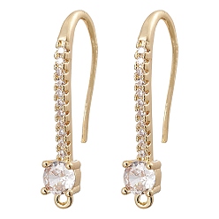 Real 18K Gold Plated Brass Micro Pave Clear Cubic Zirconia Earring Hooks, Ear Wire, with Loops, Real 18K Gold Plated, 23.8x8.5x4mm, Hole: 1mm, 19 Gauge, Pin: 0.9mm