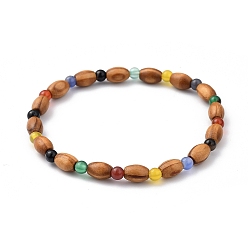Natural Agate Stretch Beaded Bracelets, with Wood Beads and Natural Agate Beads, Inner Diameter: 2-1/4 inch(5.6cm)