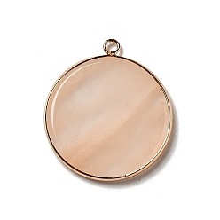 Pink Aventurine Natural Pink Aventurine Pendants, Flat Round Charms, with Golden Plated Brass Frame, 35x31x3~3.5mm, Hole: 2.5mm