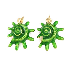 Verde Colgantes de esmalte de bronce, dijes con forma de caracola, sin plomo y cadmio, chapado en rack, larga duración plateado, real 18 k chapado en oro, verde, 23.5x18.5x11 mm, agujero: 3.5 mm