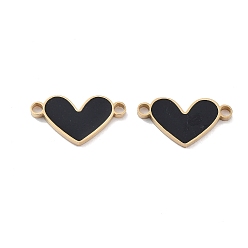 Black Ion Plating(IP) 304 Stainless Steel Enamel Connector Charms, Love Heart Links, Golden, Black, 8.5x16x1mm, Hole: 1.6mm