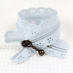 White Nylon Zipper, with Antique Bronze Iron Findings, Hollow Flower Pattern, Garment Accessories, White, 20cm