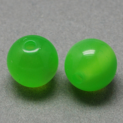 Lime Green Round Imitation Cat Eye Resin Beads, Lime Green, 10x9mm, Hole: 1.8~2mm