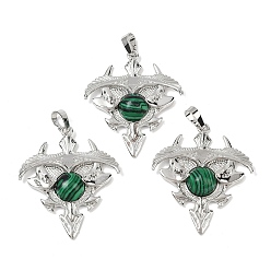 Малахит Подвески из синтетического малахита треугольной формы, подвески из латунных камней, платина, стойки покрытие, 41.5x34.5x5.5~7 мм, отверстие : 8.5x5.5 мм