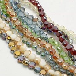 Mixed Color Electroplate Glass Beads, Half Plated, Faceted, Frosted, Flat Round, Mixed Color, 6x3mm, Hole: 1mm