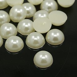 Creamy White Acrylic Cabochons, Imitation Pearl, Half Round/Dome, Creamy White, 14x6mm, about 500pcs/bag