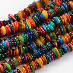 Colorful Natural Freshwater Shell Beads Strands, Dyed, Disc, Colorful, 5-10mm, Hole: 1mm, about 402pcs/strand, 32 inch
