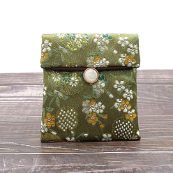 Olive Drab Chinese Style Satin Jewelry Packing Pouches, Gift Bags, Rectangle, Olive Drab, 10x9cm