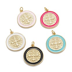Mixed Color Brass Enamel Pendants, Real 18K Gold Plated, Long-Lasting Plated, Saint Benedict Medal Charms, Mixed Color, 23x20.5x2mm, Hole: 3mm, Jump Ring: 5x0.8mm