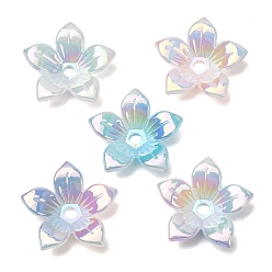 Deep Sky Blue UV Plating Opaque Acrylic Beads, Iridescent, Flower, Gradient Color, Deep Sky Blue, 21.5x23x5mm, Hole: 2.5mm