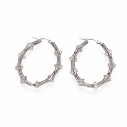 Stainless Steel Color Long-Lasting Plated 304 Stainless Steel Wire Wrapped Hoop Earrings, Hypoallergenic Earrings, Oval, Stainless Steel Color, 42.5x34x6.5mm, Pin: 1x0.6mm