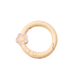 Bisque Spray Painted Alloy Spring Gate Ring, Ring with Flower, Bisque, 27x4mm, Hole: 1.3mm