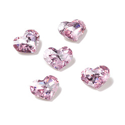 Light Rose Glass Rhinestone Cabochons, Pointed Back & Back Plated, Heart, Light Rose, 6.5x8x3.3mm
