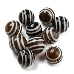 Coconut Brown Tibetan Style dZi Beads, Natural Agate Beads, Dyed & Heated, Stripe Round Beads, Coconut Brown, 14mm, Hole: 1.6mm