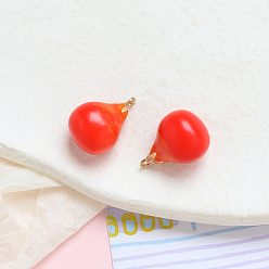 Red Opaque Resin Pendants, Imitation Fruit, Pomegranate Charms, Red, 17x12mm
