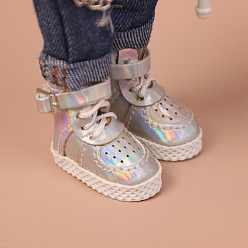Silver Imitation Leather Doll Sneakers, for BJD Girl Doll Accessories, Silver, 25x11mm