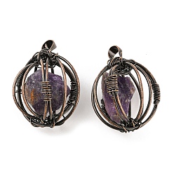 Amethyst Natural Amethyst Pendants, Ball Charms with Rack Plating Red Copper Plated Brass Findings, Lead Free & Cadmium Free, 32.5~33.5x28.5~30.5x24~26.5mm, Hole: 8.5x5mm