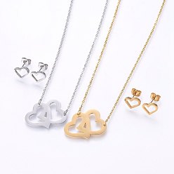 Mixed Color 304 Stainless Steel Jewelry Sets, Stud Earrings and Pendant Necklaces, Heart, Mixed Color, Necklace: 18.9 inch(48cm), Stud Earrings: 8x10x1.2mm, Pin: 0.8mm