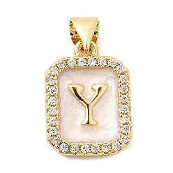 Letter Y Латунные микропаве прозрачные подвески с фианитом, с эмалью, без кадмия и без свинца, долговечный, стойки покрытие, реальный 18 k позолоченный, Письмо Y, 16.5x12x2 мм, отверстие : 4x3 мм