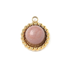 Родонит Полукруглые подвески из натурального родонита, с 304 фурнитурой из нержавеющей стали, реальный 18 k позолоченный, ионное покрытие (ip), 10.5x9x4.5 мм, отверстие : 1.2 мм