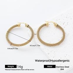 Настоящее золото 18K 304 Большие круглые серьги-кольца из нержавеющей стали в виде сетки для женщин, реальный 18 k позолоченный, 45x4 мм, 6 датчик