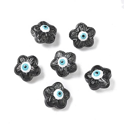 Черный Прозрачные стеклянные эмалевые бусины, цветок с сглаза, чёрные, 12.5~13x3 мм, отверстие : 1 мм