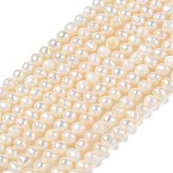 Beige Natural Cultured Freshwater Pearl Beads Strands, Grade A+, Potato, Beige, 4~5mm, Hole: 0.5mm, about 83~85pcs/strand, 13.39~13.50''(34~34.3cm)