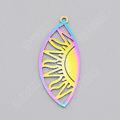Rainbow Color 5Pcs Ion Plating(IP) 201 Stainless Steel Pendants, Laser Cut, Moon Phase, Rainbow Color, 35x15x1mm, Hole: 1.5mm