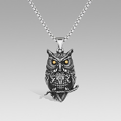 Búho Collares con colgantes de animales de acero inoxidable vintage para hombre, plata antigua y oro, búho, 304 pulgada (23.62 cm), colgante: 60 mm