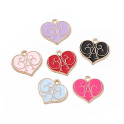Mixed Color Alloy Enamel Pendants, Heart with Letter A Charm, Golden, Mixed Color, 17x18x1mm, Hole: 1.8mm